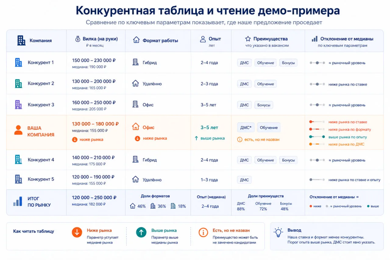На офисном столе разложены листы с рекомендациями по изменению вакансии, ручка проводит корректировки в тексте, позади видна открытая демонстрационная таблица